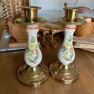 Pair of Vintage Floral Candle Holders
